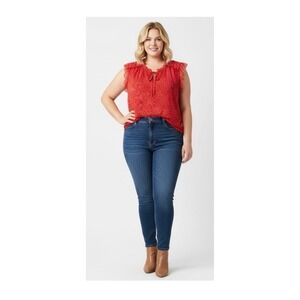 Loveappella Red Polka Dot Ruched Yoke Tie Top 2X Retro Coquette Soft Girl NWT